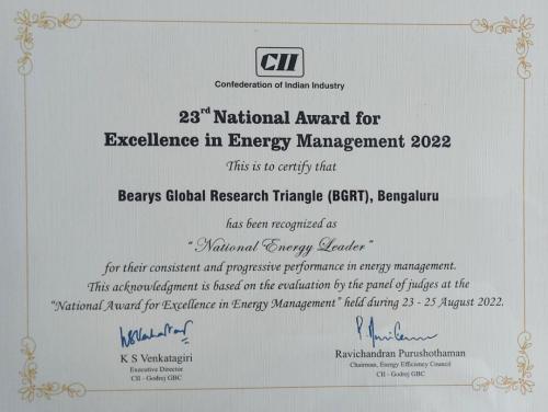 Bearys scores a Hat trick & bags “National Energy Leadership Award” from CII